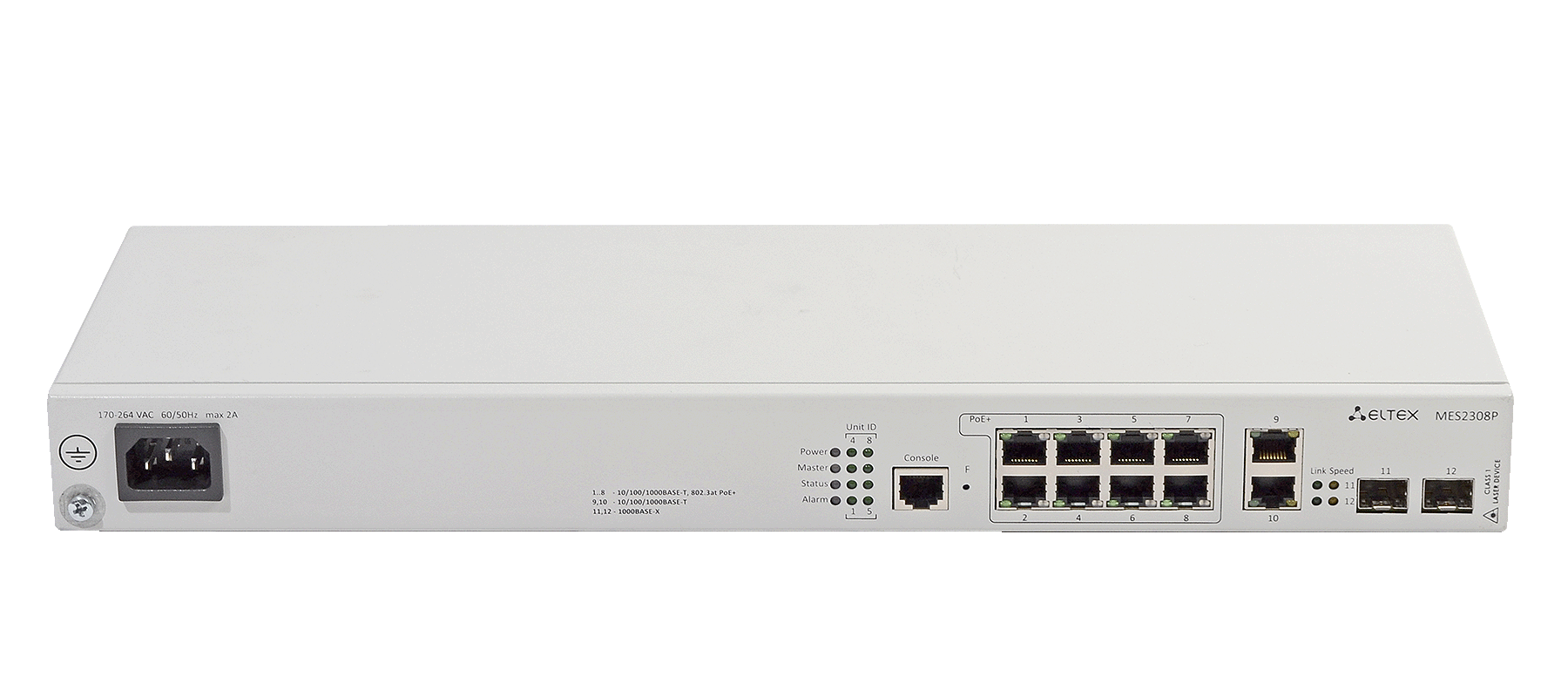 Ethernet-коммутатор MES2308P-DC, 8xPoE+ (1G) + 2x1G RJ45 + 2x1G SFP, L3, 48V DC